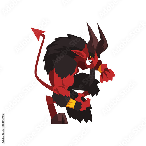 Powerful red demon fantasy magical creature character vector Illustration on a white background