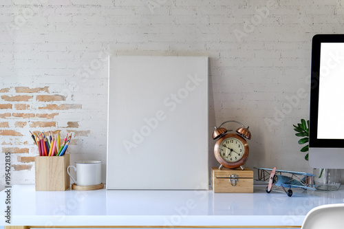 Mock up photo frame with supplies.
