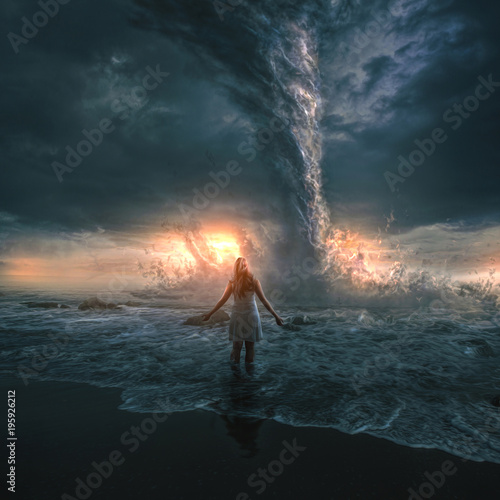 Woman and tornado