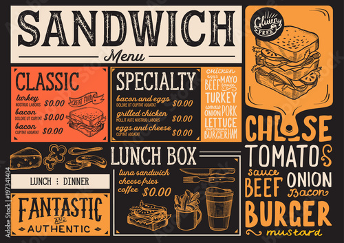 Sandwich Restaurant Menu Vector Food Flyer For Bar And Cafe Design Sandwich Restaurant Menu Vector Food Flyer For Bar And Cafe Design Template With Vintage
