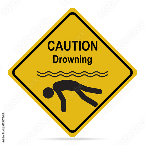 Drowning warning sign icon illustration