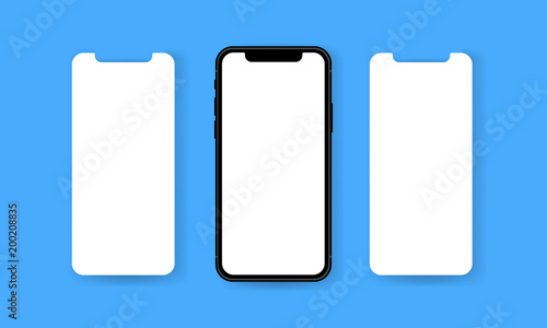 Black frameless smartphone with blank wireframe screens. Modern mobile app design concept. Vector illustration © EVZ
