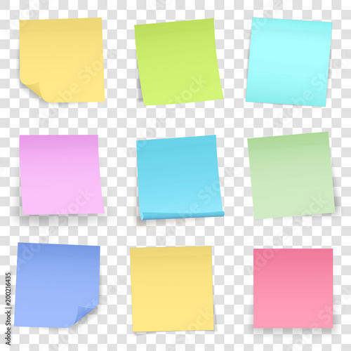 Creative vector illustration of post note papers sticker pin isolated on transparent background. Translucent adhesive sticky tape art design. Abstract concept graphic element. Sheet for your design