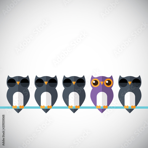 Think differently - Being different, standing out from the crowd -The graphic of owl also represents the concept of individuality , confidence, uniqueness, innovation, creativity.