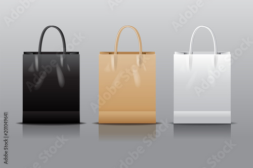 Black , white, brown bag, shopping, vector illustration.