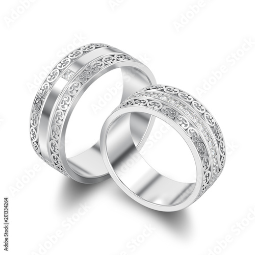 Ilration Isolated Two Silver Decorative Wedding Bands Carved Ilration Isolated Two Silver Decorative Wedding Bands Carved Out Rings With Ornament Shadow