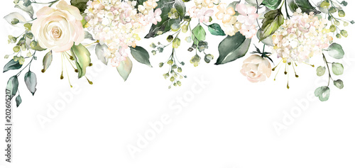 arrangements with watercolor flowers. floral illustration. Botanic composition for wedding or greeting card. branch of flowers - abstraction roses