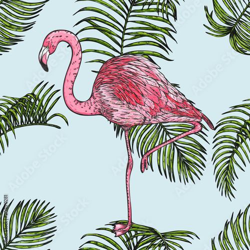 lisc-palmy-z-wzorem-flamingo-recznie-rysunek-maxstera