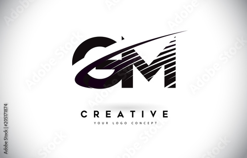 Gm G M Letter Logo Design With Swoosh And Black Lines Buy Photos