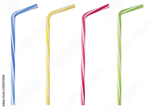 Four drinking straw pink, blue, yellow, green striped © Olha