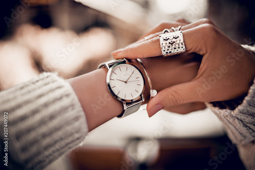 Silver watch on woman hand © dmitri_gromov