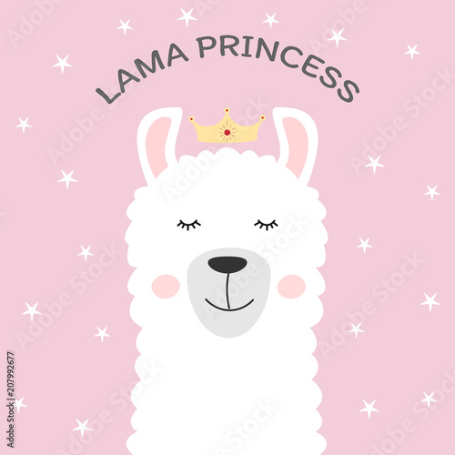 cute-cartoon-zwierzat-i-napis-lama-ksiezniczka