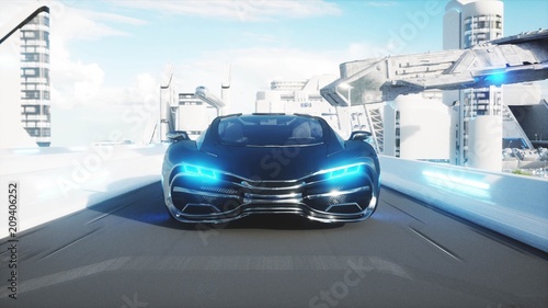 black-futuristic-electric-car-very-fast-driving-in-sci-fi-sity-town-concept-of-future-3d-rendering
