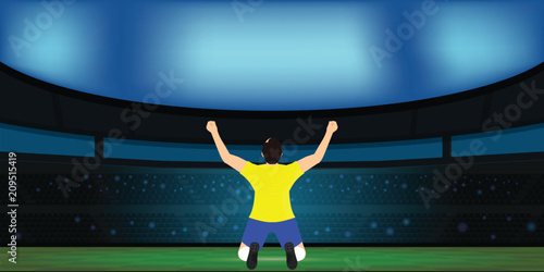 Soccer player celebrating goal on a soccer stadium. © Zentangle