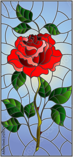 illustration-in-stained-glass-style-flower-of-red-rose-on-a-sky-background