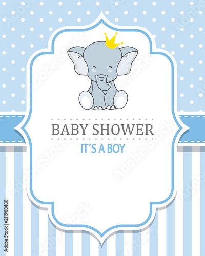 Baby Shower Boy Cute Elephant With Crown Space For Text Buy