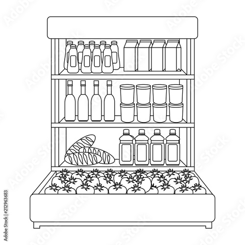 supermarket shelving with products vector illustration design