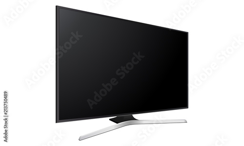 Wide television screen mock up with side perspective view, isolated on white background. Vector illustration © EVZ