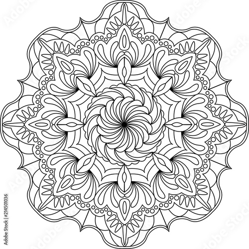 Flower Ornament Circles Mandala Design Adult Coloring Page Vector Illustration