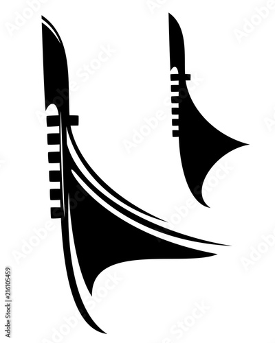 venetian gondola boat black vector outline and silhouette © Cattallina