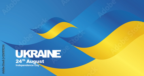 Ukraine Independence Day flag ribbon landscape background © simbos
