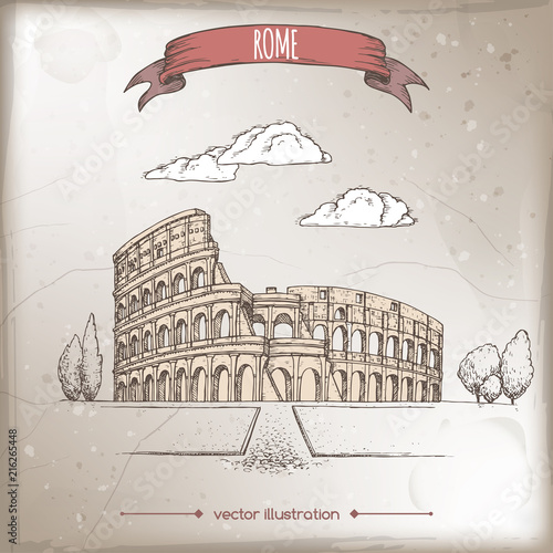 vintage-travel-illustration-with-colosseum-aka-coliseum-in-rome-italy