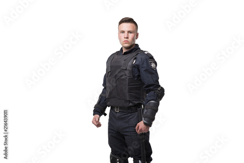 Armed police officer isolated on white background © Nomad_Soul