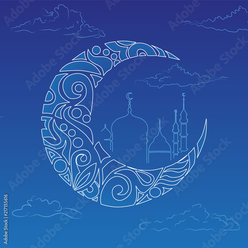 Crescent Moon Decorated With Zentangle For Muslim Community Festival Eid Al Fitr Mubarak Greeting Card Crescent Moon Decorated With Zentangle For Muslim Community Festival Eid Al Fitr Mubarak Greeting Card