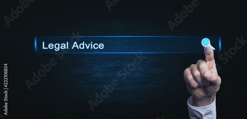 Hand touching on Legal Advice search button. Web search concept