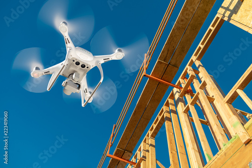 Drone Quadcopter Flying and Inspecting Construction Site