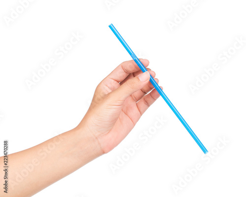 hand holding drinking straw isolated on white background. © cloud7days