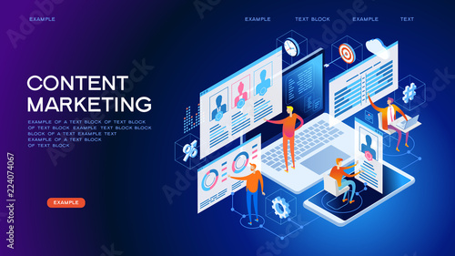 Technology concept content marketing strategy web banner. © vladgrin