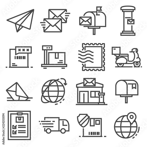 Vector line post service icons set on white background