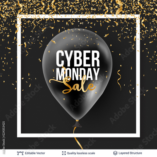 Cyber Monday Sale Background with balloons.