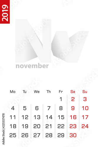 minimalist calendar template for november 2019 vector calendar in november 2019 calendar clipart