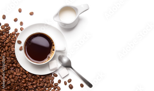Roasted coffee beans and cup of black coffee © phive2015
