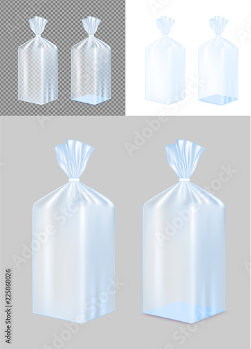 Transparent blue foil or paper packaging. Sachet for bread, coffee, sweets, cookies and gift