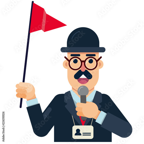 tourist guide flat icon character with red flag | Buy Photos | AP
