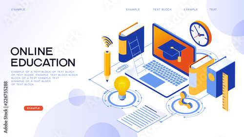 Online Education isometric concept banner © vladgrin