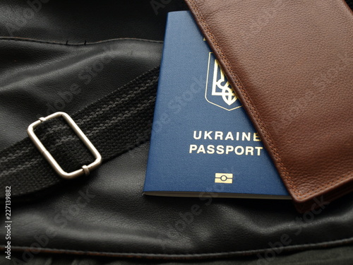 Travel passport of Ukraine (biometric) in a leather purse © Zilan2000