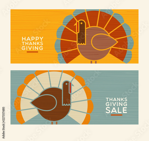 Happy Thanksgiving and autumn design elements set. Abstract turkeys and text designs. For greeting cards, web pages, banners, posters, decoration. © TeddyandMia