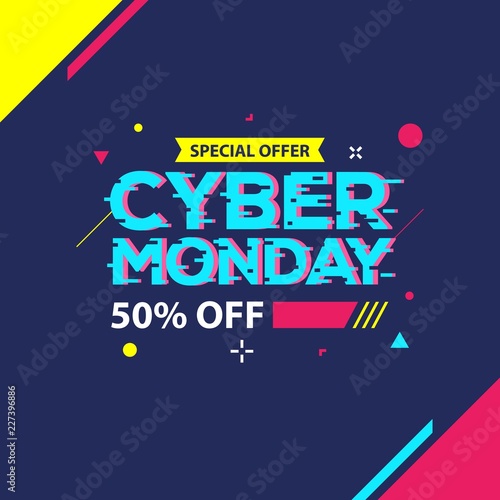 Cyber Monday Sale banner with trendy geometric background
