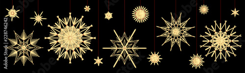 Straw stars. Different old fashioned vintage christmas tree deco. Vector illustration on black background. © Peter Hermes Furian
