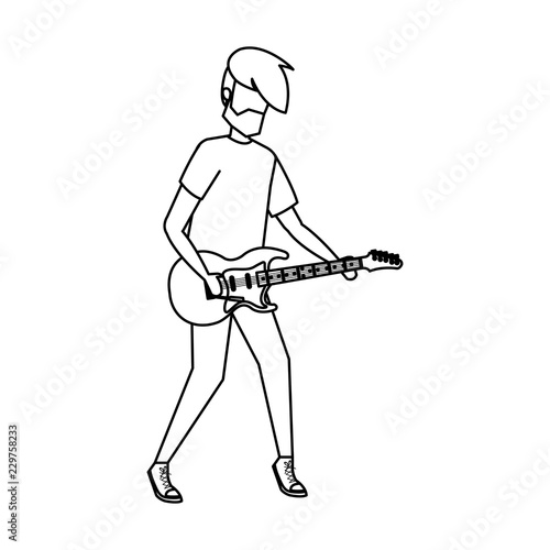 Guy Playing Electric Guitar Drawing - Music Instrument