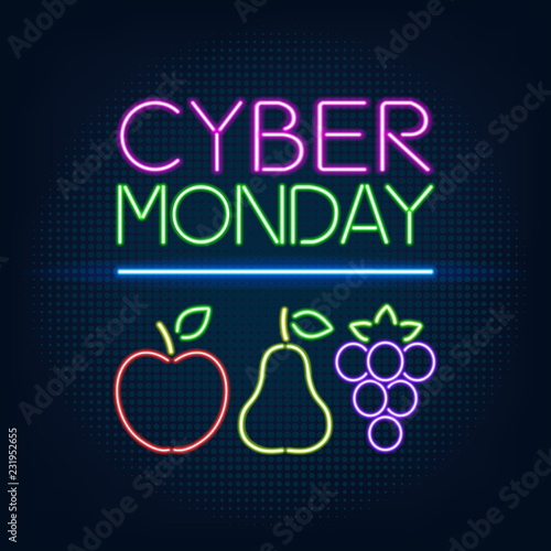 Cyber Monday sale abstract vector background, illustration in neon style