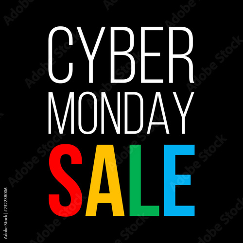 cyber monday sale, white and colorful vector text on black background