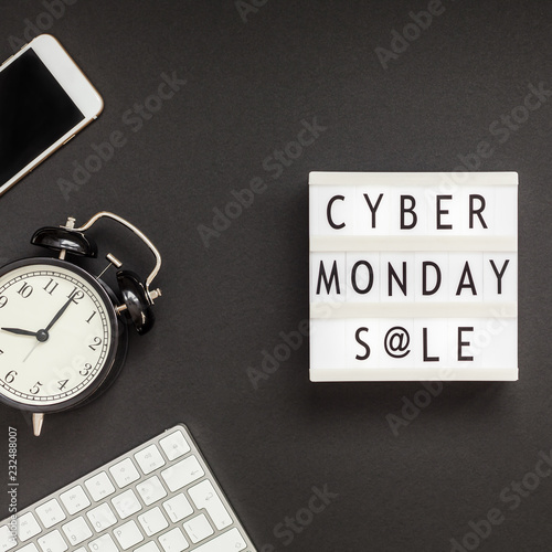Cyber Monday sale text on white lightbox