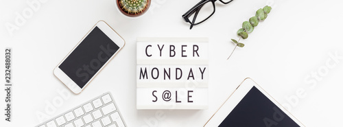 Cyber Monday sale text on white lightbox