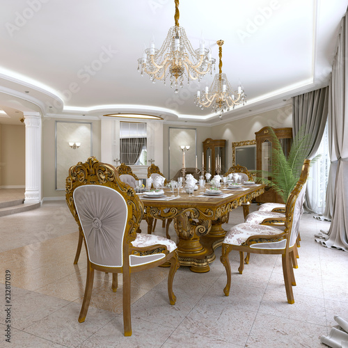 Modern Clic Dining Table In A Luxurious Baroque Living Room With Modern Clic Dining Table In A Luxurious Baroque Living Room With Serving