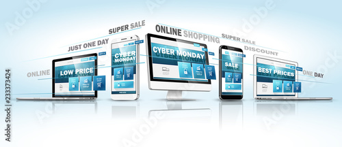 Cyber Monday Online Sale Web Design Concept. Vector